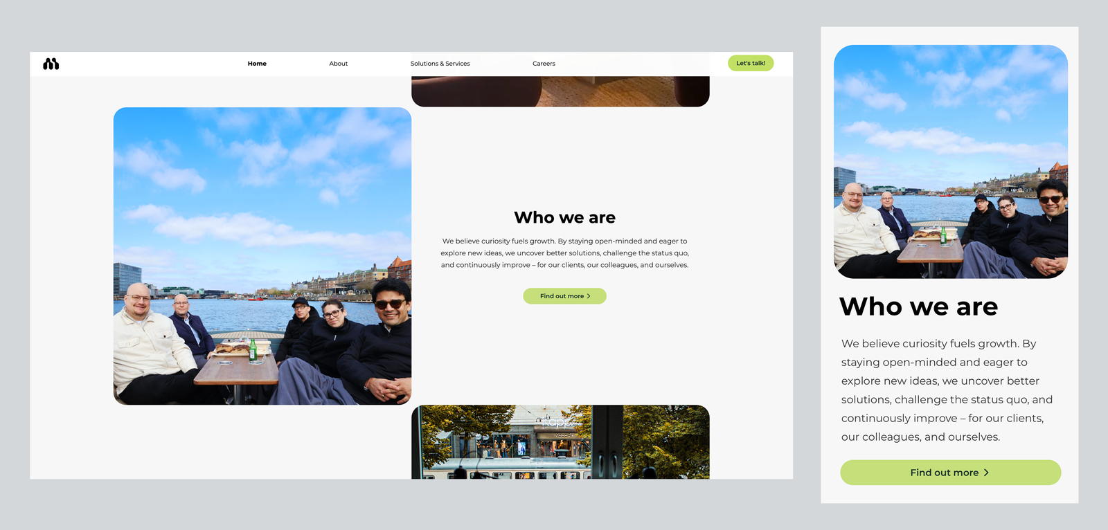 Two screenshots (desktop to the left and mobile to the right) from the landing page on Mgmts new website.